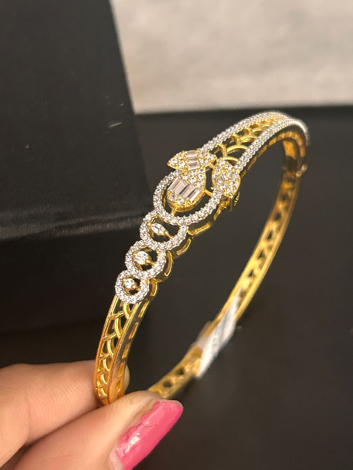 Golden Openable Bracelet with Designer CZ Detailing
